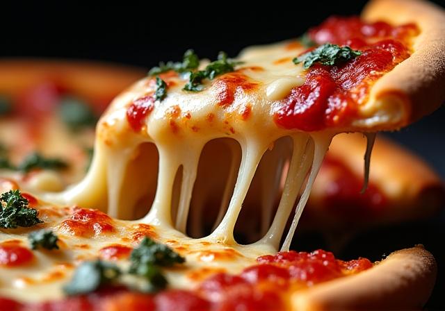 치즈가 늘어나는 피자 클로즈업